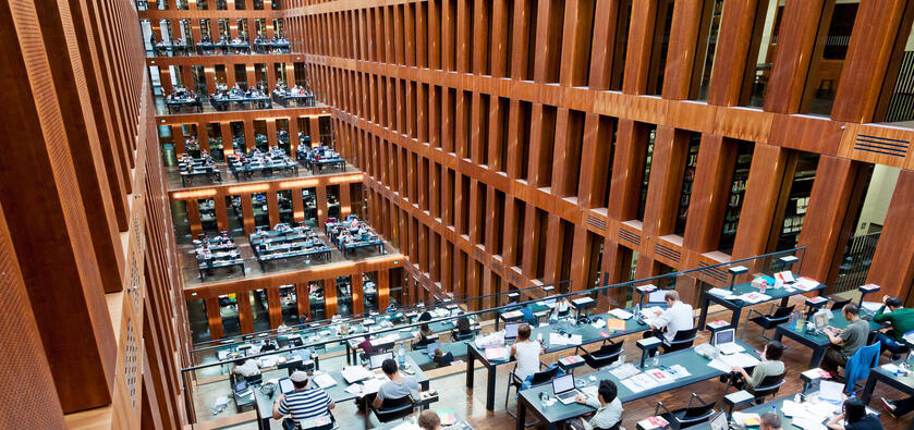People studying in library.