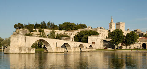 View of the Pont d'Avignon and Rhone River in Avignon, France