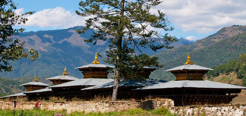 Bumthang District, Bhutan View of a monastery in Jakar in the Bumthang valley, Bhutan