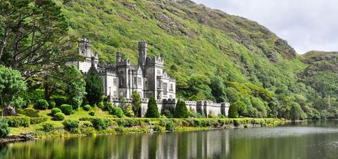 View of Kylemore Abbey in the Connemara Mountains, Ireland