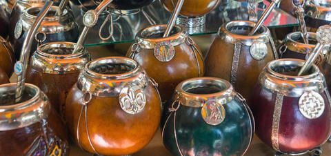 An array of calabash gourd mate cups in Argentina