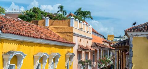 Colorful buildings and balconies in the historic center of Cartagena