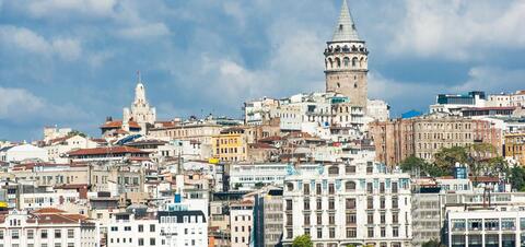 Galata Tower over the Golden Horn in Istanbul, Turkey